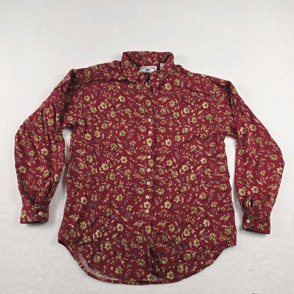Lee‎ Vintage Women's Button Up Shirt Barn Red Floral Paisley Print Size Medium